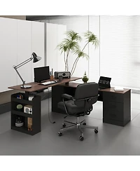 Homsee 63 In. Electric Standing Desk with Drawers and Shelves,Adjustable Height Desk, L-Shaped Design