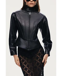 Nocturne Women's Zip-Front Fitted Leather Jacket