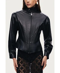 Nocturne Women's Zip-Front Fitted Leather Jacket