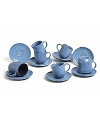 Porto Brasil Stoneware Coffee Cup and Saucer Set, Service for 6