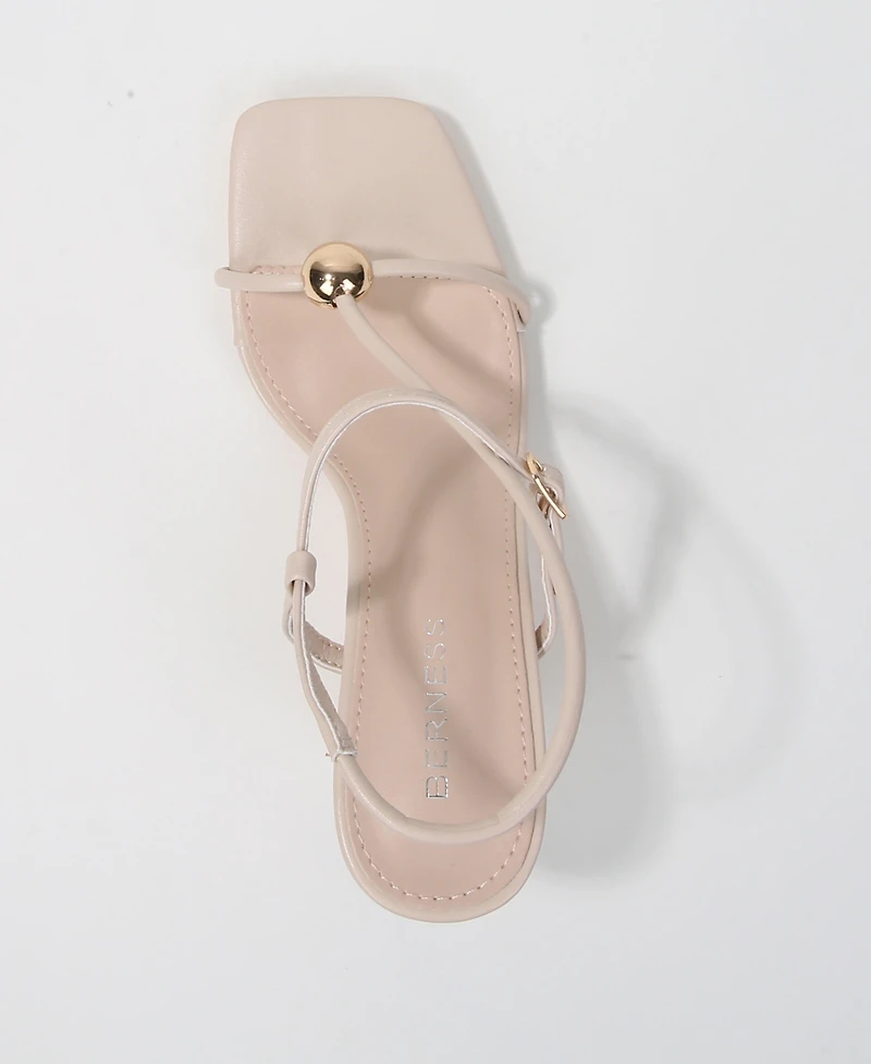 Berness Women's Hisako Dress Heeled Thong Sandal with Gold-Tone Detail