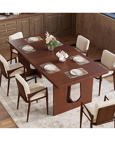 homfan Modern Rectangular Dining Table for 6-8, 71" Wooden Tabletop, Metal Pedestal Legs, Rustic Farmhouse Style, Home, Apartment, Conference Room