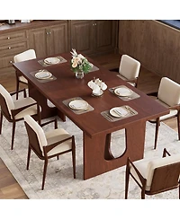 homfan Modern Rectangular Dining Table for 6-8, 71" Wooden Tabletop, Metal Pedestal Legs, Rustic Farmhouse Style, Home, Apartment, Conference Room