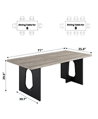 homfan Modern Rectangular Dining Table for 6-8, 71" Wooden Tabletop, Metal Pedestal Legs, Rustic Farmhouse Style, Home, Apartment, Conference Room