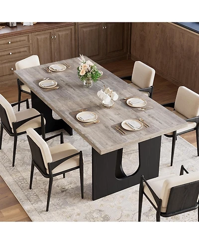 homfan Modern Rectangular Dining Table for 6-8, 71" Wooden Tabletop, Metal Pedestal Legs, Rustic Farmhouse Style, Home, Apartment, Conference Room