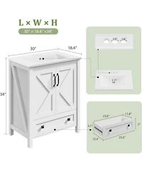 homfan Vanity with Ceramic Sink, Modern Bathroom 2 Doors and 1 Storage Drawer, Freestanding Cabinet Design