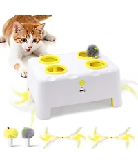 Aronkl Cheese Box Interactive Cat Toy 3-in-1 Whack A Mole 3 Modes Rechargeable Auto 4 Holes Accessories