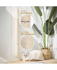 Aronkl 34" Wall Mounted Cat Scratcher Extra Tall Vertical Sisal Sturdy Aluminum Brackets Modern Space Saving Patented Design