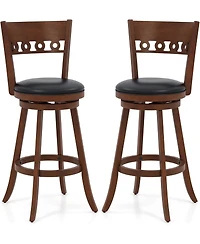 Gymax 2PCS 30.5'' Bar Height Chairs Swivel Bar Stools w/ Rubber Wood Frame