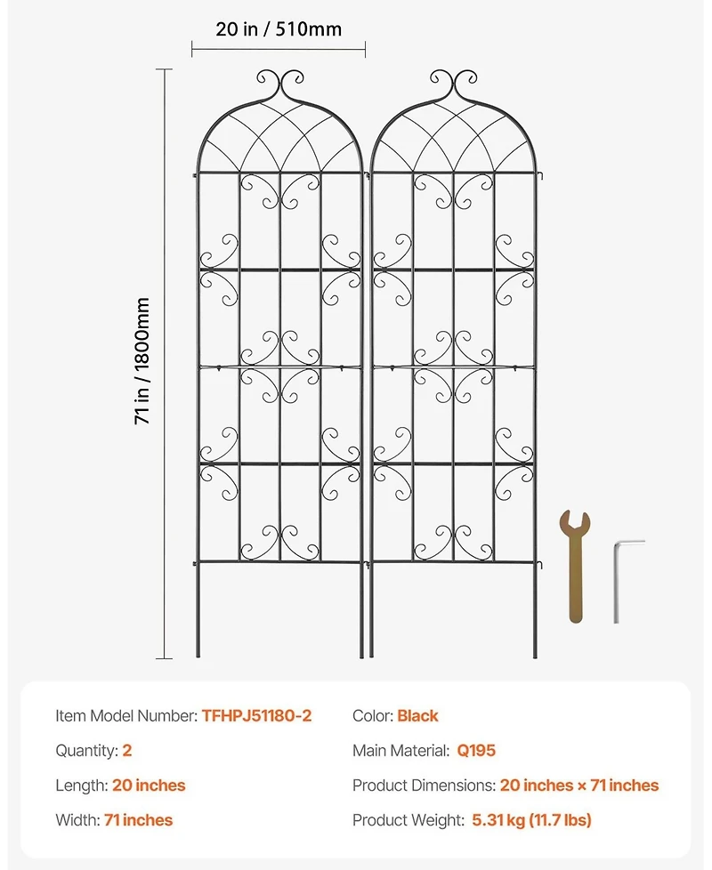 Gouun Metal Garden Trellis for Climbing Plants, 71 x 20 in 2-Pack Rustproof Powder-Coated Plant Support