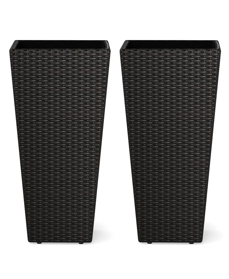 Gouun 30 in Tall Modern Pe Rattan Planter Pots Set of 2 with Metal Shelf and Open Base