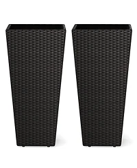 Gouun 30 in Tall Modern Pe Rattan Planter Pots Set of 2 with Metal Shelf and Open Base