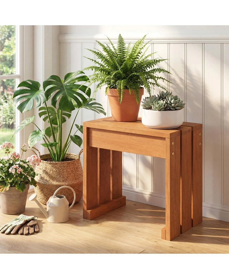 Gouun Single-Person Outdoor Backless Patio Bench with Solid Wood Frame