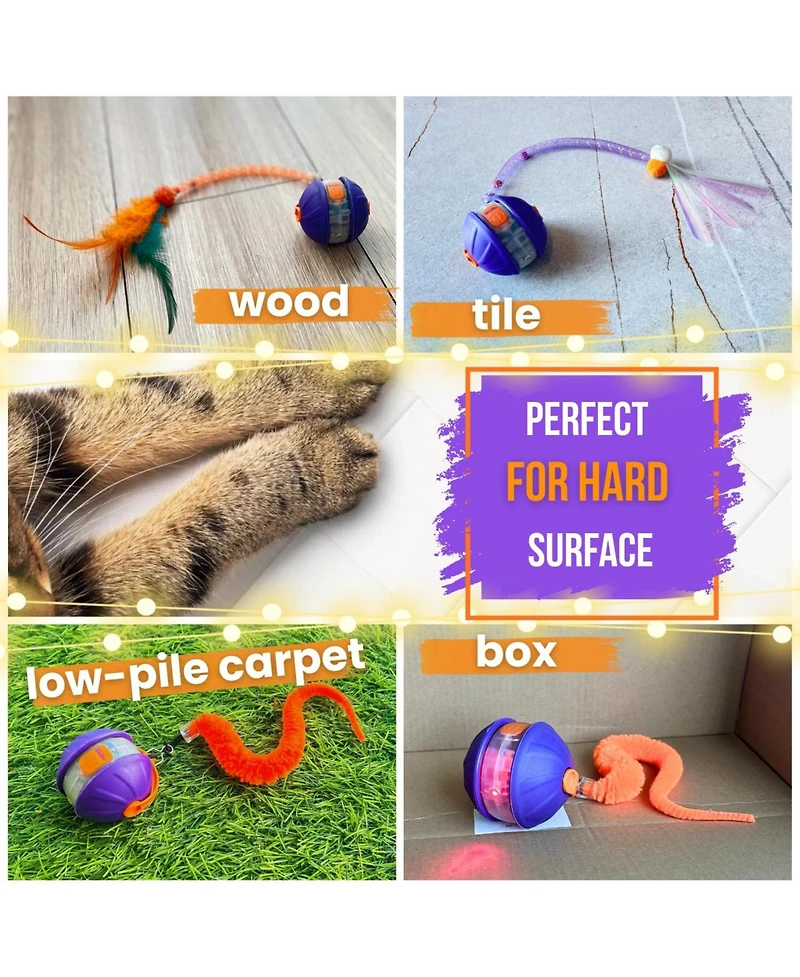 Aronkl Automatic 4in1 Interactive Cat Toy Rechargeable with 3 Tails Laser Motion Activated for Indoor Cats Kittens Adults