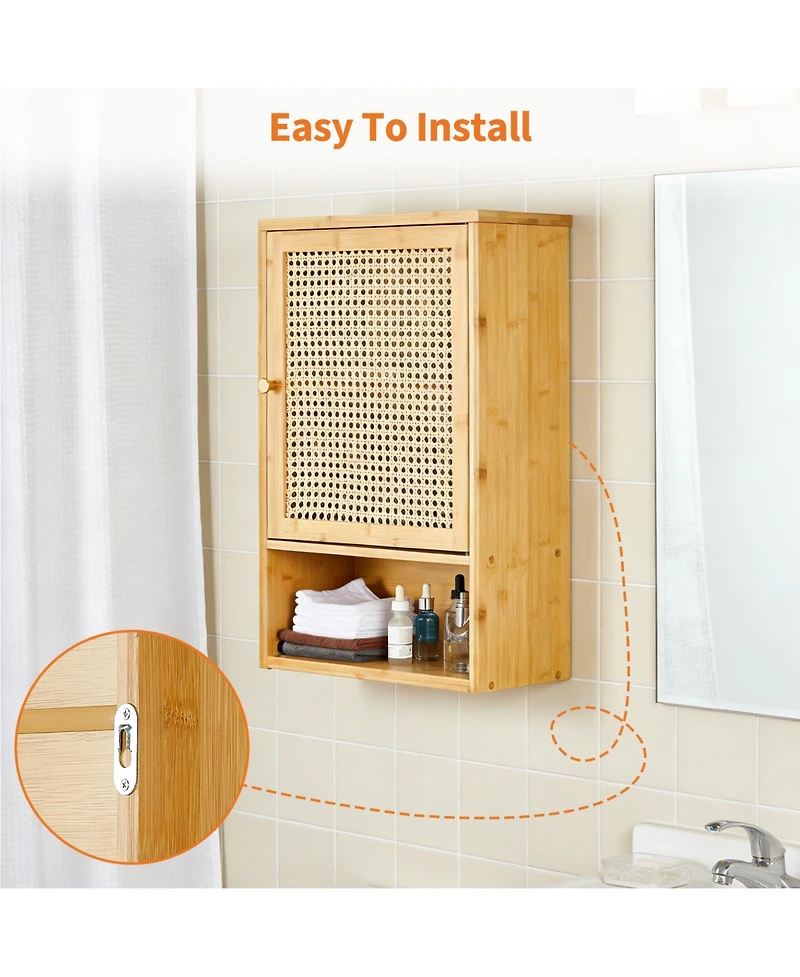 homfan Space-Saving Bamboo Bathroom Wall Cabinet – Adjustable Shelf – Over Toilet Storage Organizer