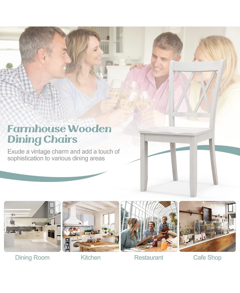 Gouun Farmhouse Wooden Dining Chairs Set of 2, Rubber Wood, 300 lb Capacity Each, 20x23.5x39 in