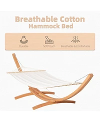 Outsunny 1-Person Hammock with Stand Set for Outside & Inside, 154" x 47" Wooden Frame, Cotton Fabric Bed, Safety Cords, 330 lbs. Weight Capacity, Ind