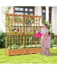 Gouun 71 in Wooden Planter with Trellis and Hanging Roof, 3-in-1 Fir Wood Garden Station