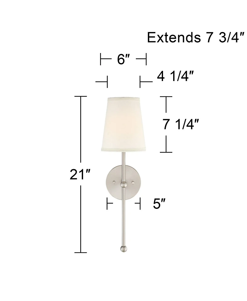 Possini Euro Design Elena Modern Wall Light Sconce Brushed Hardwire High Fixture Cream Linen Shade for Bedroom Reading Living Room Hallway