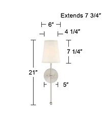 Possini Euro Design Elena Modern Wall Light Sconce Brushed Hardwire High Fixture Cream Linen Shade for Bedroom Reading Living Room Hallway