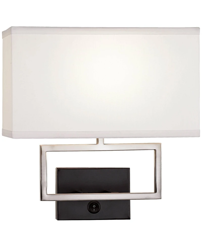 Possini Euro Design Trixie Modern Wall Lamps Set of 2 Brushed Nickel Plug-in Light Fixture Rectangular Fabric Shade for Bedroom Living Room Home