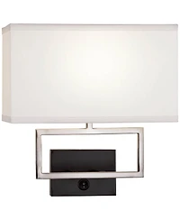 Possini Euro Design Trixie Modern Wall Lamps Set of 2 Brushed Nickel Plug-in Light Fixture Rectangular Fabric Shade for Bedroom Living Room Home