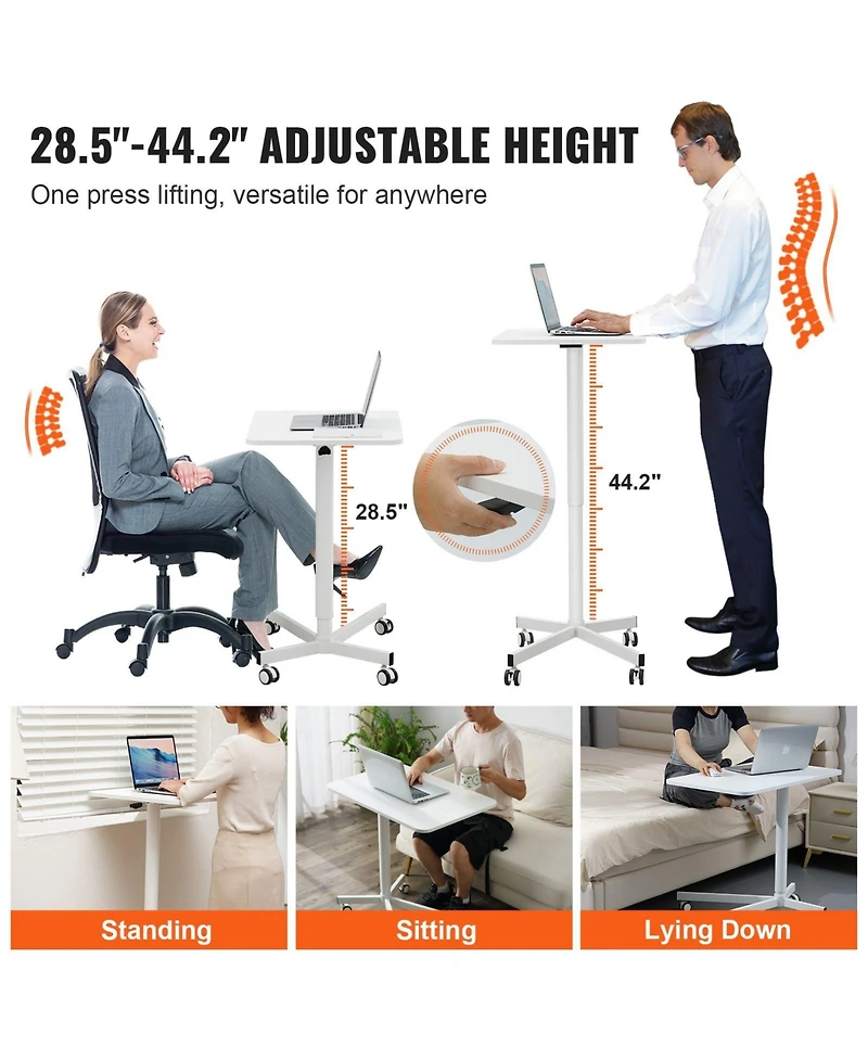 Gouun Mobile Standing Desk, Gas Spring Adjustable 28.5-44.2 in, Rolling