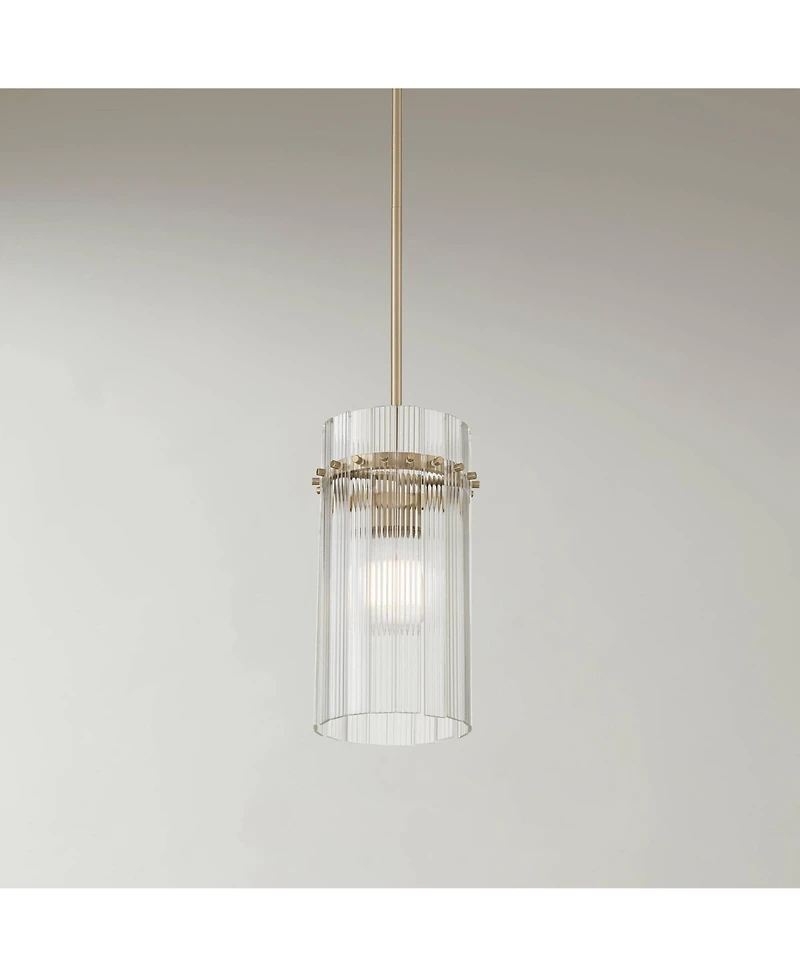 Possini Euro Design Emerson Matte Brass Fluted Glass Mini Pendant Light