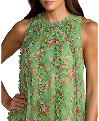 Mac Duggal Women's Sleeveless Floral Chiffon Midi Dress with Ruffles