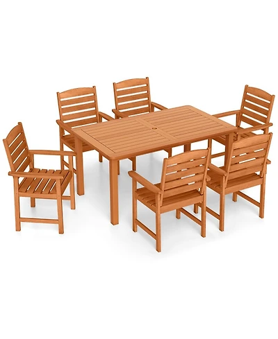 Gouun 7-Piece Teak Oil Finish Patio Dining Set with Slatted Table and 6 Armchairs