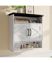 homfan Bathroom Wall Cabinet - Medicine Cabinet with Barn Doors and Adjustable Shelf - Wall Cabinet for Bathroom, Kitchen, Laundry Room