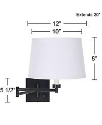 Franklin Iron Works Modern Swing Arm Wall Lamp Espresso Plug-In Light Fixture Linen Drum Shade for Bedroom Bedside Reading