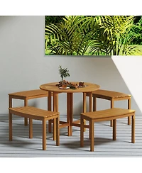 Gouun Curved Acacia Wood Bench Set of 4 for Fire Pit and Tree Surround