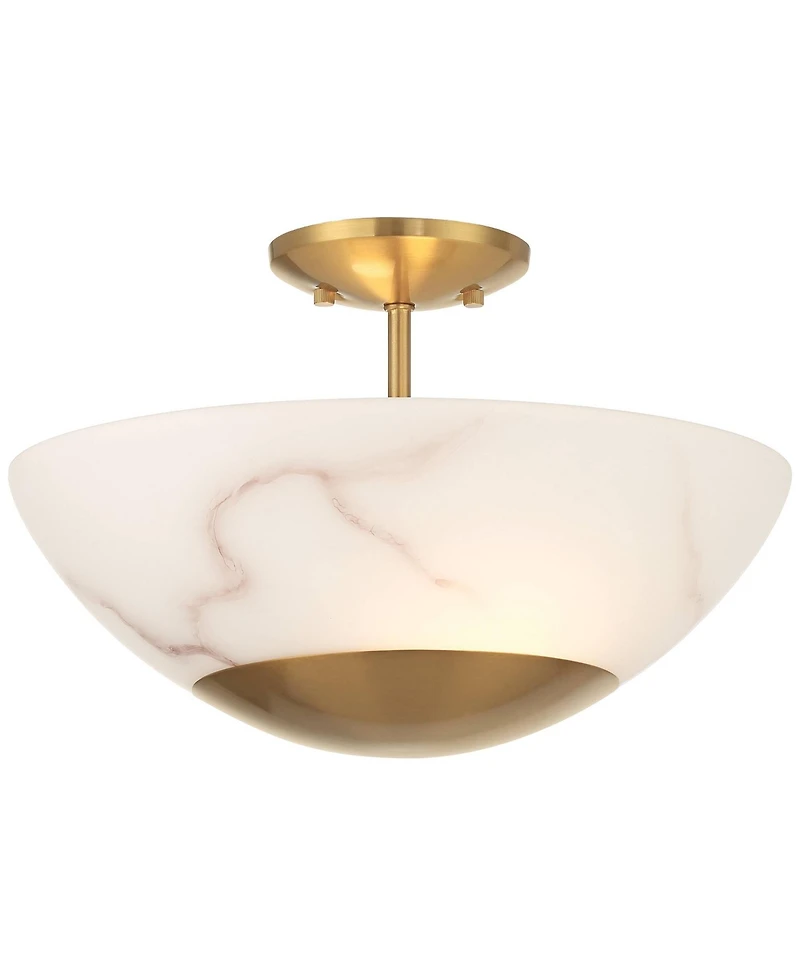 Possini Euro Design Monza 14 1/2"W Brass Faux Alabaster 2-Light Ceiling Light