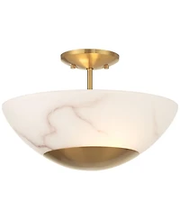 Possini Euro Design Monza 14 1/2"W Brass Faux Alabaster 2-Light Ceiling Light