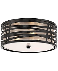 Possini Euro Design Cassia Modern Industrial Ceiling Light Flush Mount Fixture 15" Gloss Black 3-Light Champagne Shade for Bedroom House