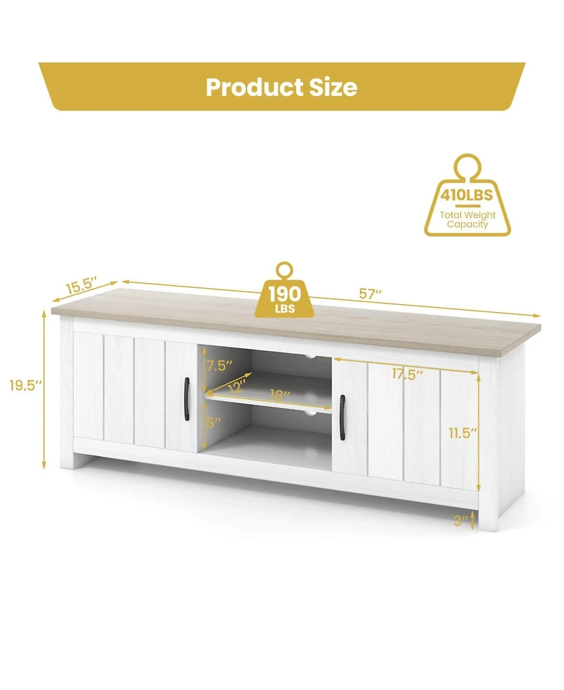 Gouun Two-Tone 57-Inch Tv Stand with Cabinets and Open Shelves