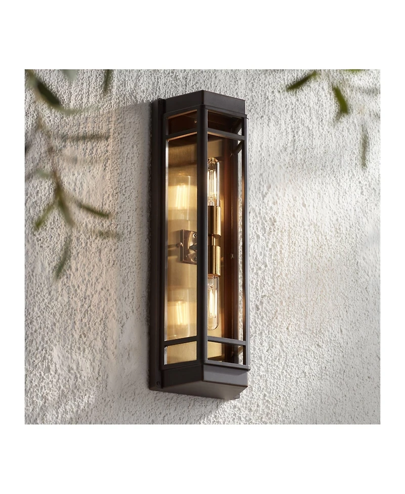 John Timberland Catie High Modern 2-Light Outdoor Wall Light Fixture Mount Porch House Sand Brass Finish Aluminum