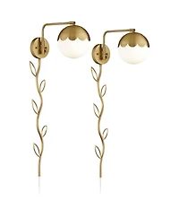 360 Lighting Kelowna Modern Swing Arm Wall Lamps Set of 2 with Cord Cover Brass Plug-in Light Fixture Glass Globe Shade for Bedroom Bedside Reading
