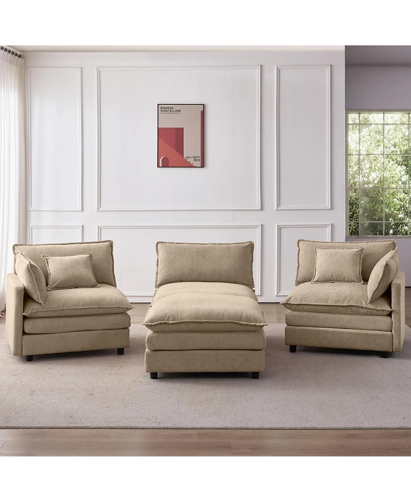 Rainsken Modern Modular Sectional Sofa, 105" Convertible L Shape Chenille Couch, 3-Seater Sofa with Movable Footrest for Home Living Room