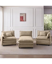 Rainsken Modern Modular Sectional Sofa, 105" Convertible L Shape Chenille Couch, 3-Seater Sofa with Movable Footrest for Home Living Room