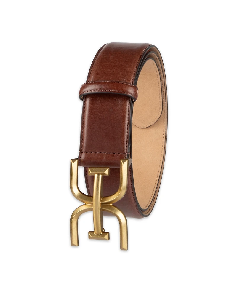 Sam Edelman Women's Double-e Plaque Buckle Leather Belt