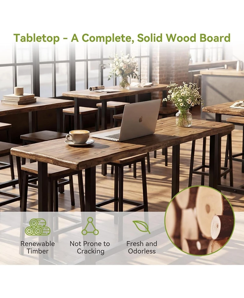 Tribesigns 63'' Solid Bar Table for 4-6, Counter Height Table with Metal Footrest
