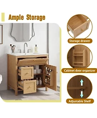 Sillysis 30 Inch Bathroom Vanity with Sink, Freestanding Wood Cabinet, Flip-Out and 2 Soft-Close Drawers