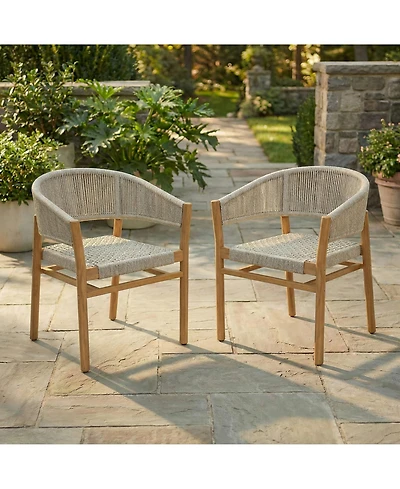 Rainsken Outdoor Armchair Set of 2, Rope Woven Accent Chairs with Curved Backrest and Comfortable Seating for Patio, Backyard and Garden