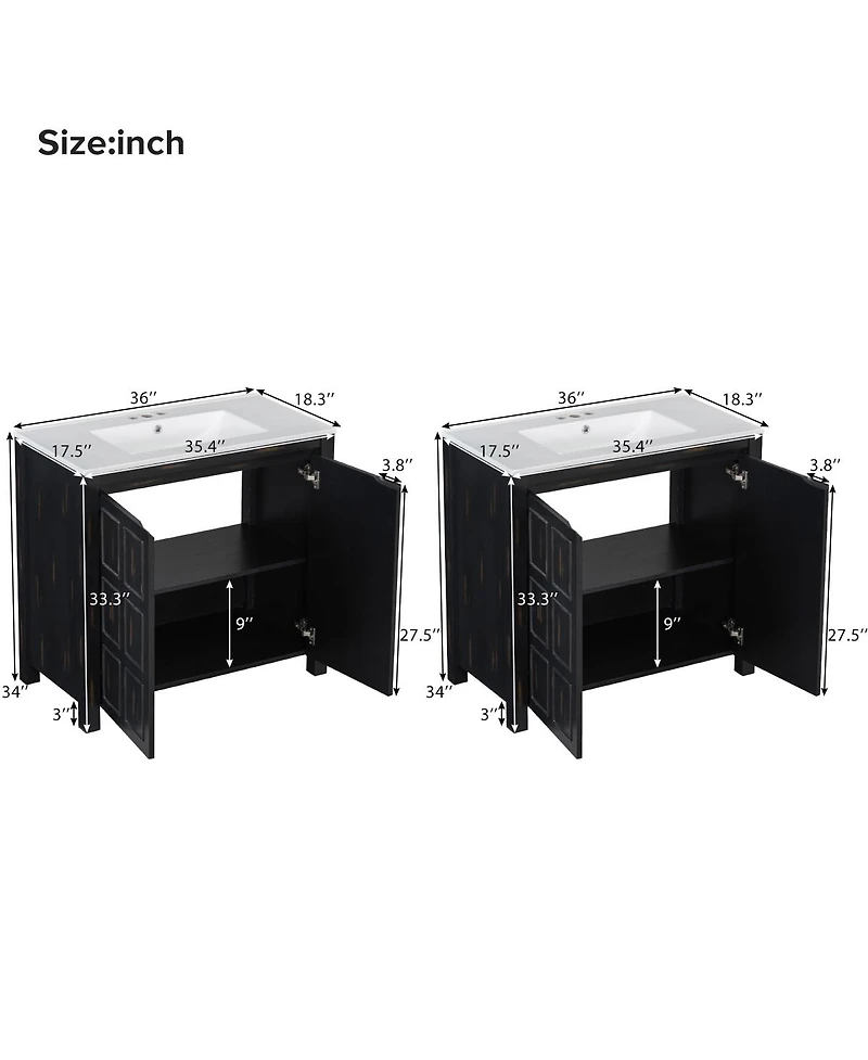 Sillysis 72 Inch Double Sink Bathroom Vanity, Solid Wood Frame, Espresso Distressed Finish, Soft Close Doors and Ceramic Top Storage Cabinet