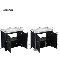 Sillysis 72 Inch Double Sink Bathroom Vanity, Solid Wood Frame, Espresso Distressed Finish, Soft Close Doors and Ceramic Top Storage Cabinet