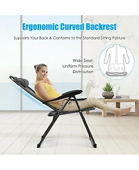 Gymax 4PC Folding Chairs Adjustable Reclining Chairs with Headrest Patio Garden Grey