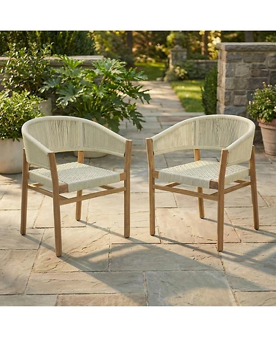 Rainsken Outdoor Accent Chairs Set of 2, Rope-Woven Design Armchair with Curved Backrest and Supportive Seating for Backyard, Porch, Garden