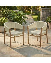 Rainsken Outdoor Accent Chairs Set of 2, Rope-Woven Design Armchair with Curved Backrest and Supportive Seating for Backyard, Porch, Garden